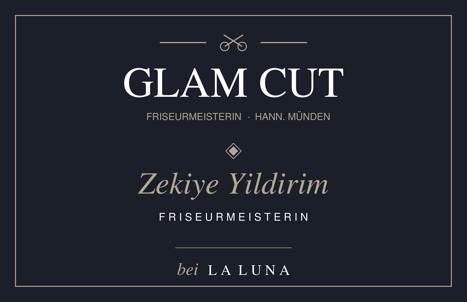 Visitenkarte von Glam Cut bei Laluna, Friseurmeisterin Zekiye Yildirim