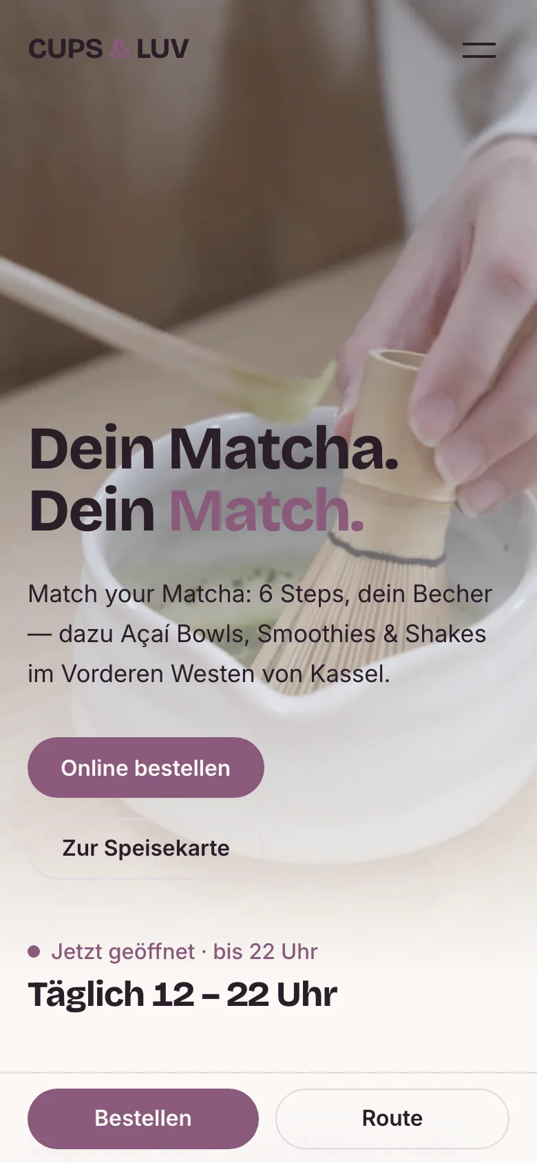 Mobile Ansicht der Cups-and-Luv-Demo