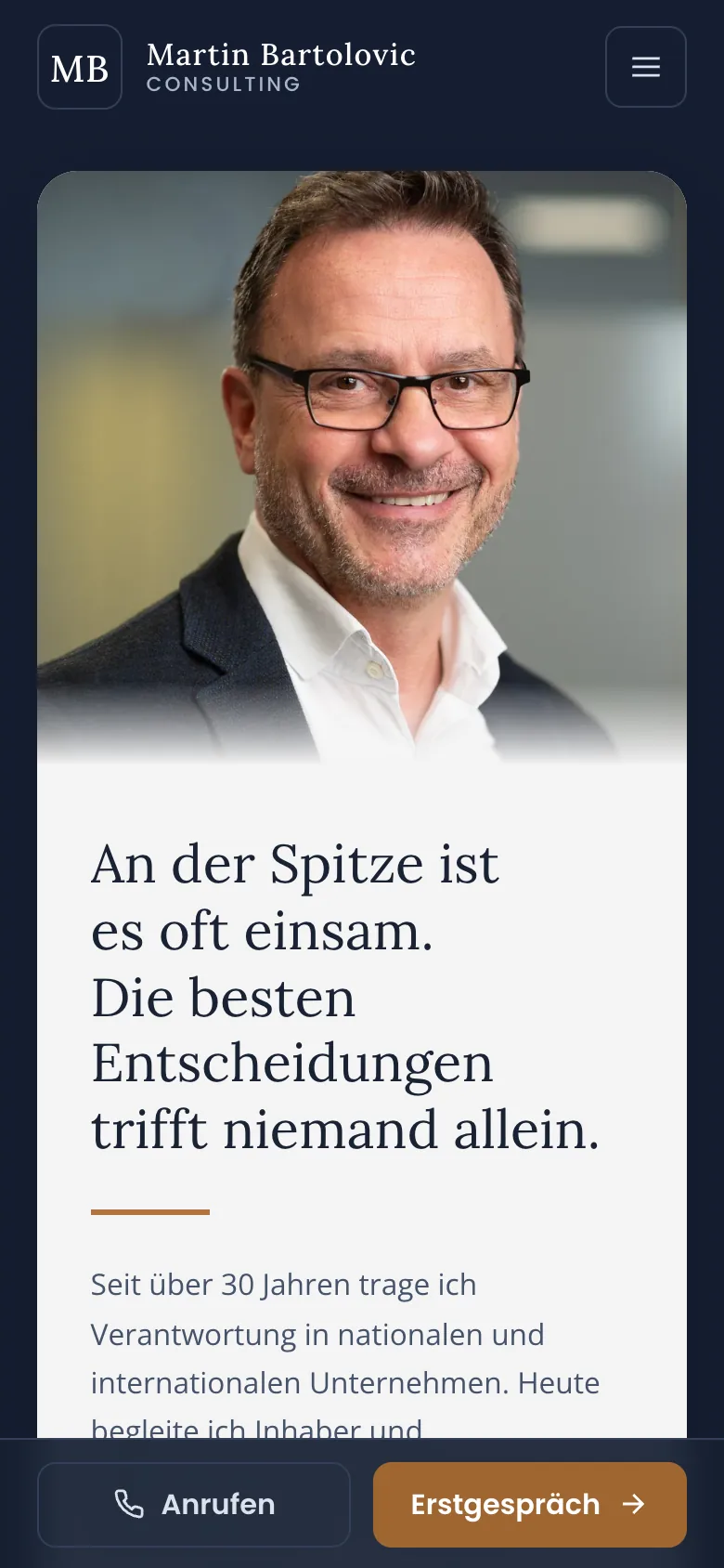 Mobile Ansicht der Bartolovic-Consulting-Website